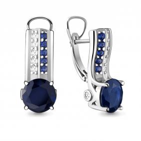 Серебряные серьги AQUAMARINE А45731Б с фианитом и гидротермальным сапфиром А45731Б фото