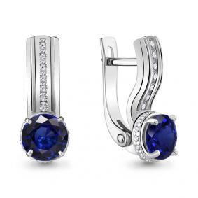 Серебряные серьги AQUAMARINE А45732Б с фианитом и гидротермальным сапфиром А45732Б фото