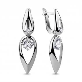 Серебряные серьги AQUAMARINE А46045 с фианитом А46045 фото