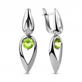 Серебряные серьги AQUAMARINE А46045101З с фианитом и ювелирным кристаллом А46045101З фото