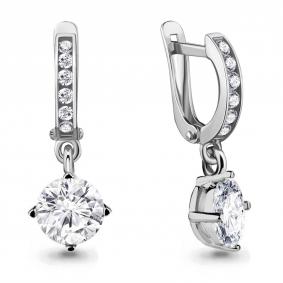 Серебряные серьги AQUAMARINE А46070А с фианитом А46070А фото
