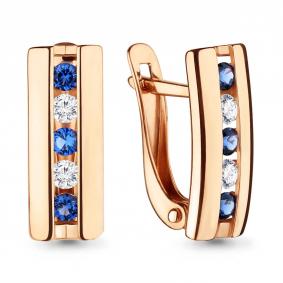 Серьги из золочёного серебра AQUAMARINE А46112АБ-п с фианитом и гидротермальным сапфиром А46112АБ-п фото