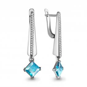 Серебряные серьги AQUAMARINE А46173101Б с фианитом и ювелирным кристаллом А46173101Б фото