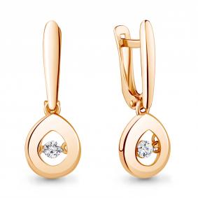 Серьги из золочёного серебра AQUAMARINE с танцующим фианитом А46186А-п А46186А-п фото