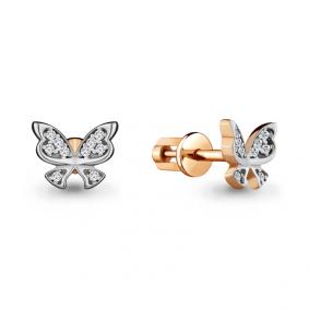 Серьги из золочёного серебра AQUAMARINE А46244А-пк с фианитом А46244А-пк фото
