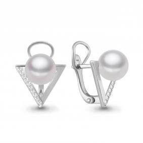 Серебряные серьги AQUAMARINE А46316А с фианитом и жемчугом А46316А фото