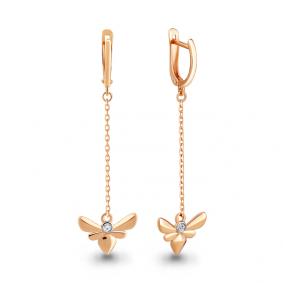 Серьги из золочёного серебра AQUAMARINE А46513А-пк с фианитом А46513А-пк фото