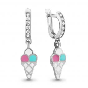 Серебряные серьги AQUAMARINE А46538А с фианитом и эмалью А46538А фото