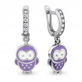 Серебряные серьги AQUAMARINE А46539А с фианитом и эмалью А46539А фото