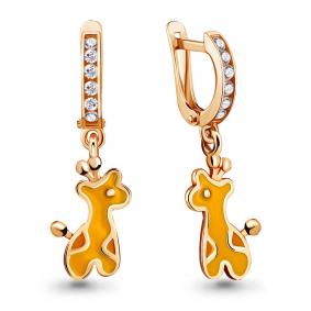 Серьги из золочёного серебра AQUAMARINE А46541А-п с фианитом и эмалью А46541А-п фото