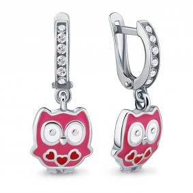 Серебряные серьги AQUAMARINE А46542А с фианитом и эмалью А46542А фото