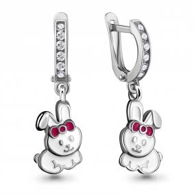 Серебряные серьги AQUAMARINE А46543А с фианитом и эмалью А46543А фото