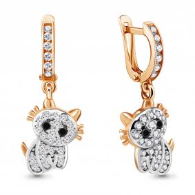 Серьги из золочёного серебра AQUAMARINE А46544АЧ-пк с фианитом и ювелирным кристаллом А46544АЧ-пк фото