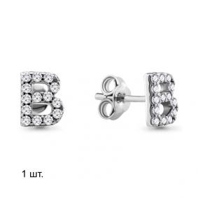 Одиночная серьга-буква В из серебра AQUAMARINE с фианитом А46553А А46553А фото