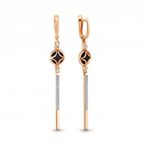 Серьги из золочёного серебра AQUAMARINE А46659АЧ-п с фианитом и ювелирным кристаллом А46659АЧ-п фото