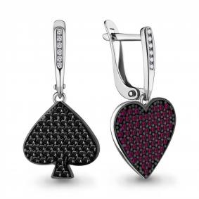 Серебряные серьги AQUAMARINE А46721ВЧ с фианитом, рубиновым корундом и ювелирным кристаллом А46721ВЧ фото