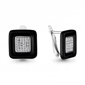 Серебряные серьги AQUAMARINE А46734А с фианитом и керамикой А46734А фото