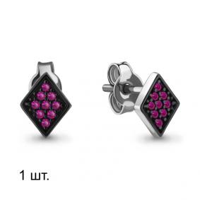 Одиночная серьга из серебра AQUAMARINE с рубиновым корундом А46779В А46779В фото