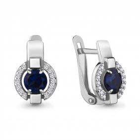 Серебряные серьги AQUAMARINE А46851АБ с фианитом и гидротермальным сапфиром А46851АБ фото