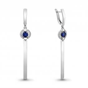 Серебряные серьги AQUAMARINE А46852АБ с фианитом и гидротермальным сапфиром А46852АБ фото