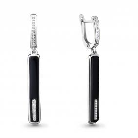 Серебряные серьги AQUAMARINE А46909А с фианитом и керамикой А46909А фото