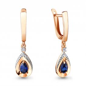 Серьги из золочёного серебра AQUAMARINE А46928АБ-пк с фианитом и гидротермальным сапфиром А46928АБ-пк фото