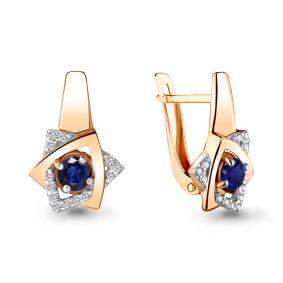 Серьги из золочёного серебра AQUAMARINE А46929АБ-п с фианитом и гидротермальным сапфиром А46929АБ-п фото