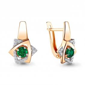 Серьги из золочёного серебра AQUAMARINE А46929АГ-п с фианитом и гидротермальным изумрудом А46929АГ-п фото