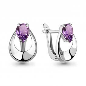 Серебряные серьги AQUAMARINE А4700404 с аметистом А4700404 фото