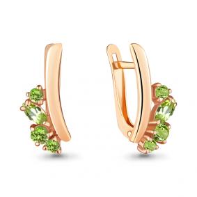 Серьги из золочёного серебра AQUAMARINE А4701407-п с хризолитом А4701407-п фото