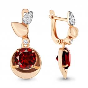Серьги из золочёного серебра AQUAMARINE А4701985А-п с фианитом и гранатом А4701985А-п фото
