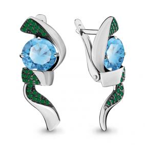 Серебряные серьги AQUAMARINE А4702188Г с гидротермальным изумрудом и турмалином А4702188Г фото