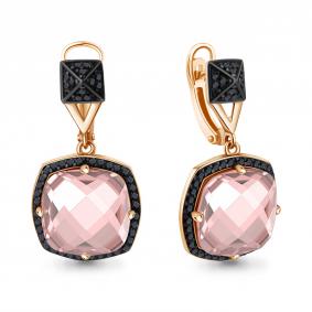 Серьги из золочёного серебра AQUAMARINE А4702390Ч-п с ювелирным кристаллом и морганитом А4702390Ч-п фото