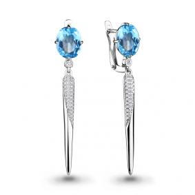 Серебряные серьги AQUAMARINE А4702492А с топазом и фианитом А4702492А фото