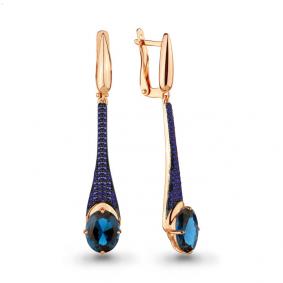 Серьги из золочёного серебра AQUAMARINE А4702593Б-п с гидротермальным сапфиром и Лондон топазом А4702593Б-п фото