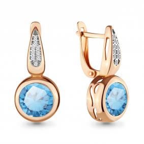 Серьги из золочёного серебра AQUAMARINE А4702688А-п с фианитом и турмалином А4702688А-п фото