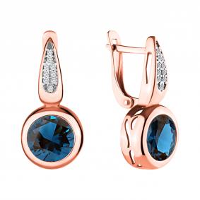 Серьги из золочёного серебра AQUAMARINE А4702693А-п с фианитом и Лондон топазом А4702693А-п фото