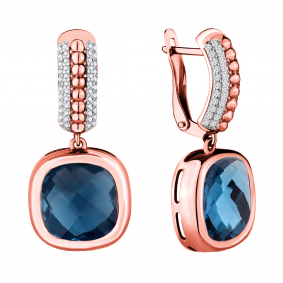 Серьги из золочёного серебра AQUAMARINE А4703493А-п с фианитом и Лондон топазом А4703493А-п фото