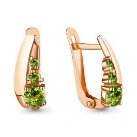 Серьги из золочёного серебра AQUAMARINE А4703807-п с хризолитом А4703807-п фото