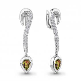 Серебряные серьги AQUAMARINE А4703919А с фианитом и султанитом А4703919А фото