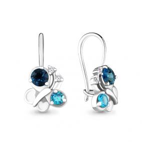 Серебряные серьги AQUAMARINE А4704062А с топазом, фианитом, эмалью, миксом камней и Лондон топазом А4704062А фото