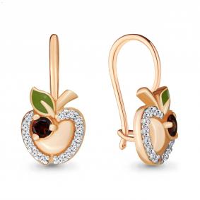 Серьги из золочёного серебра AQUAMARINE А47052А-п с фианитом, эмалью и рубиновым корундом А47052А-п фото