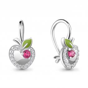 Серебряные серьги AQUAMARINE А47052А с фианитом, эмалью и рубиновым корундом А47052А фото