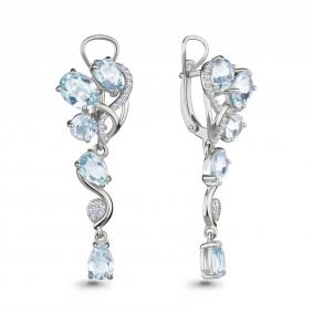 Серебряные серьги AQUAMARINE А4706202А с топазом и фианитом А4706202А фото