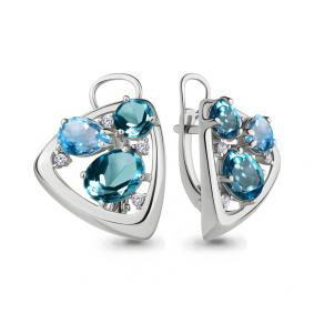 Серебряные серьги AQUAMARINE А4706762 с топазом, фианитом и Лондон топазом А4706762 фото