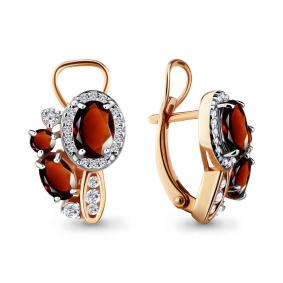 Серьги из золочёного серебра AQUAMARINE А4707903А-п с фианитом и гранатом А4707903А-п фото