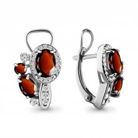 Серебряные серьги AQUAMARINE А4707903А с фианитом и гранатом А4707903А фото
