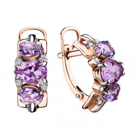 Серьги из золочёного серебра AQUAMARINE А4708304А-пк с фианитом и аметистом А4708304А-пк фото