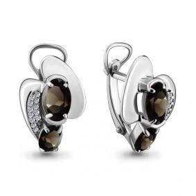 Серебряные серьги AQUAMARINE А4708401А с фианитом и раухтопазом А4708401А фото