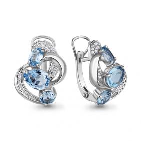 Серебряные серьги AQUAMARINE А4708905А с топазом и фианитом А4708905А фото